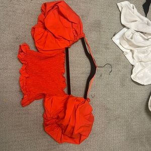 Zara red puffy sleeve top